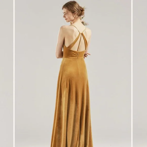 Renzrags velvet mustard yellow bridesmaid dress - Picture 2 of 5